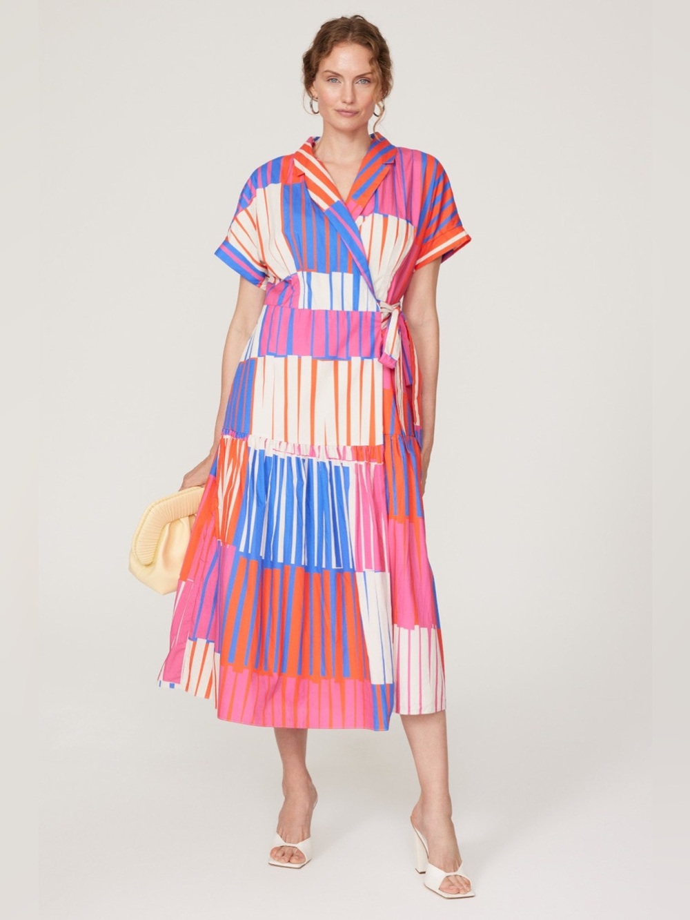 Hutch Rosen Vibrant Cotton Wrap Midi Dress Size Large Multicolor